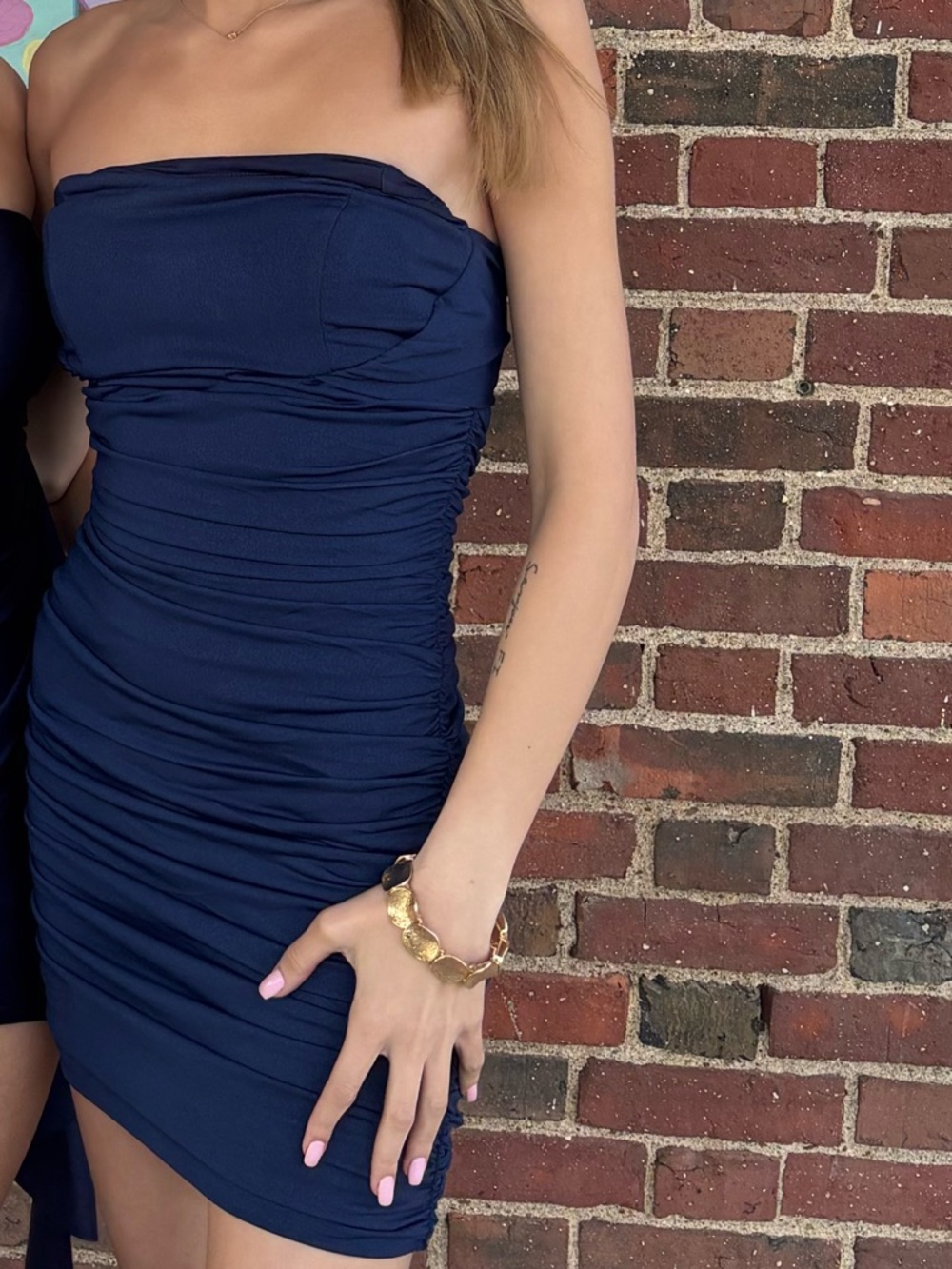 Strapless Navy Ruched Mini Dress - Picture 2 of 2